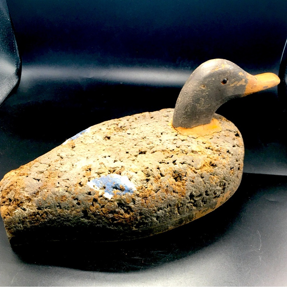 Antique Rustic Cork Duck Decoy, Handmade,Movable Wood Head, Glass Eyes,Painted